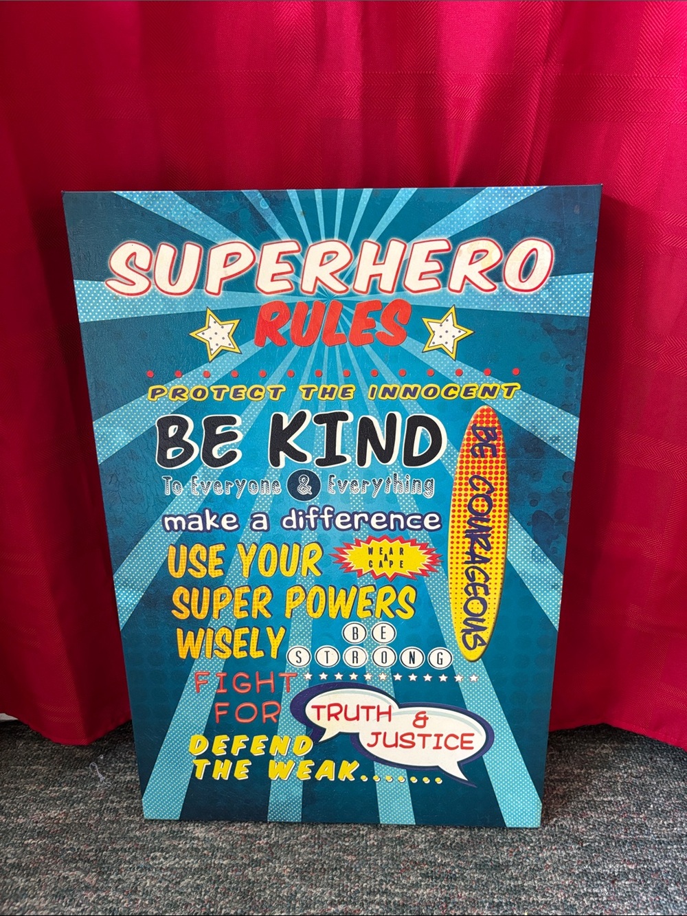 Superhero Rules Be Kind Wall Art - Blue